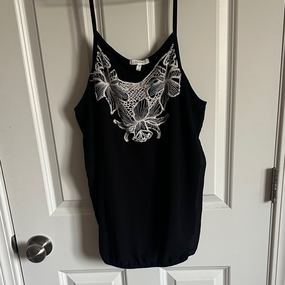 Maurices Black Camisole with White Embroidery